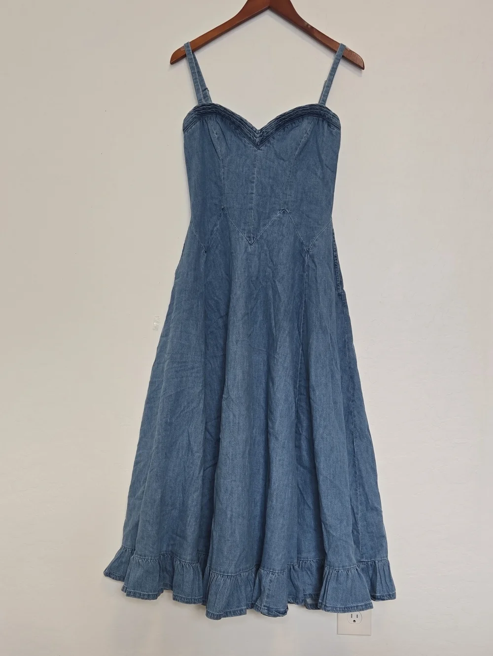 FP Movement Free People Another Season Denim Midi Dress Ruffle Fit & Flare S NWT